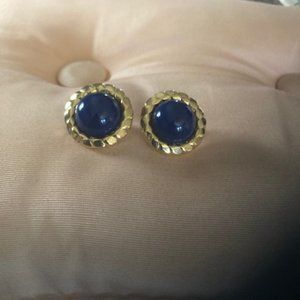 Trifari Vintage Blue Gold Plated Earrings